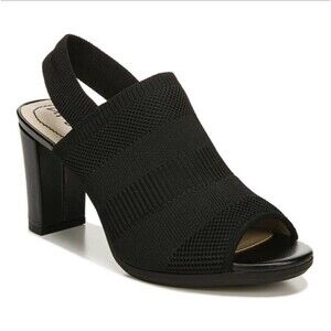 LIFESTRIDE Afton Black Slingbacks Comfort Sandals Heels Black Fly Knit  - US 10M